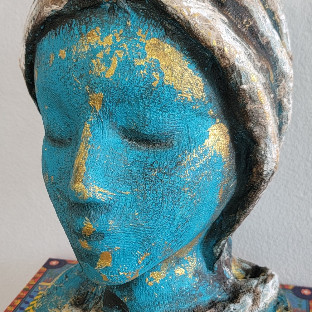 Blue and Gold Textured Bust Sculpture
